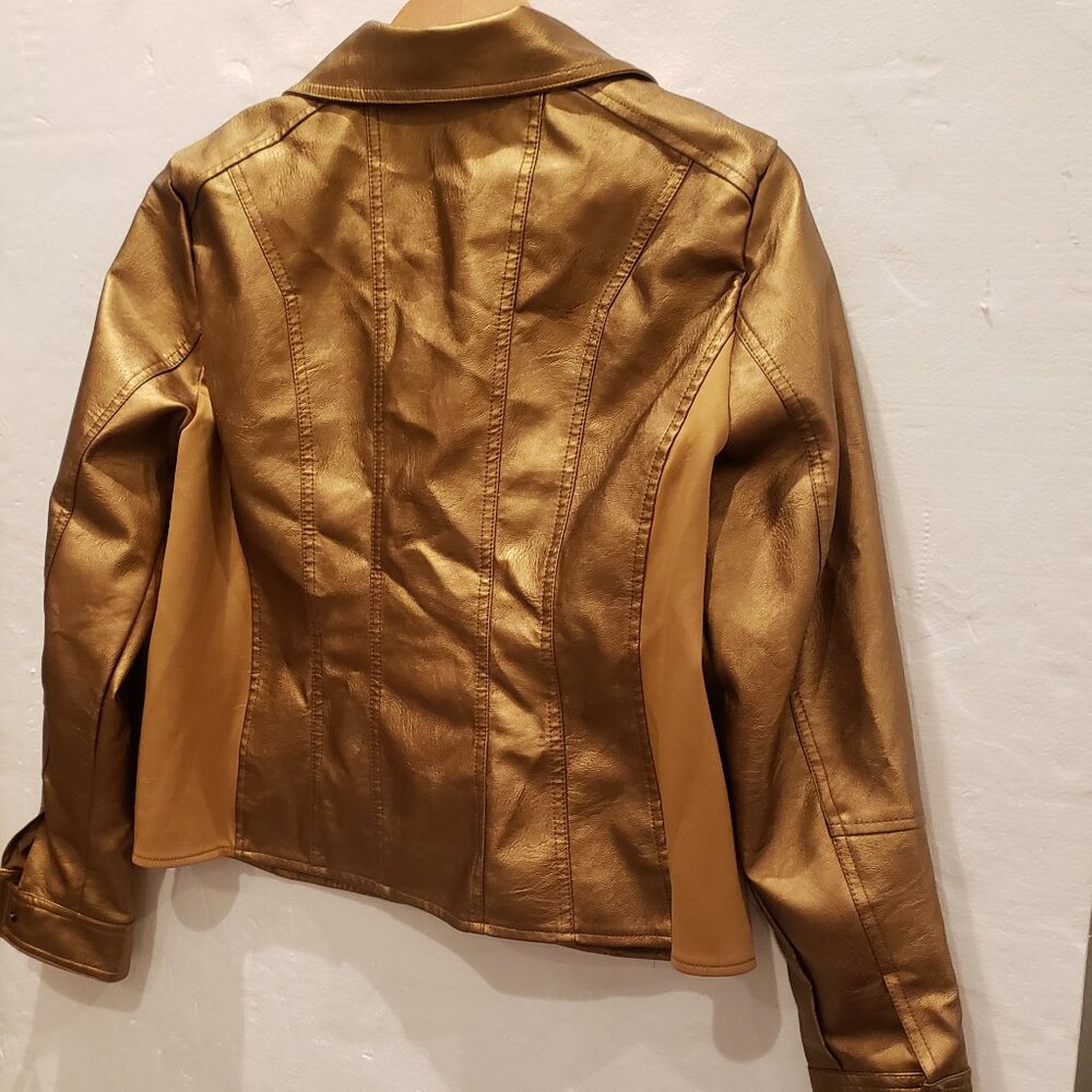 Baccini Bronze Gold Faux Leather Moto Biker Jacket Womens Large - Picture 7 of 10